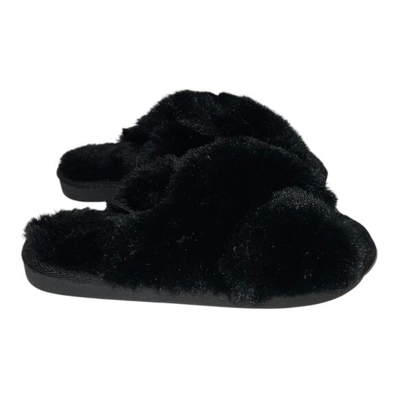 Maison Jules Women's Criss Cross Faux Fur Slippers Black Size S (5-6) - Picture 2 of 5